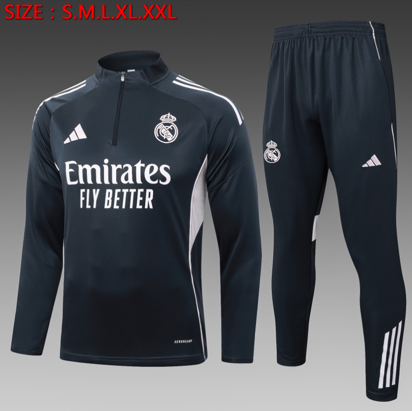 25/26 Half Real Madrid Dark Grey (Light Pink Three Sides)Tracksuit 