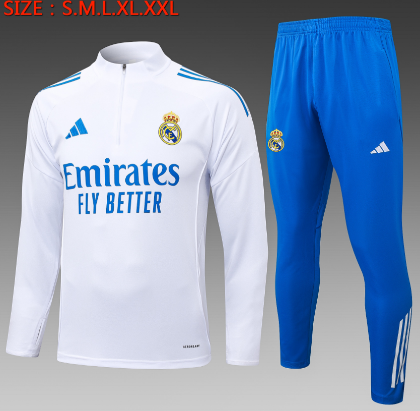 25/26 Half Real Madrid White (Lake Blue Three Sides) Tracksuit