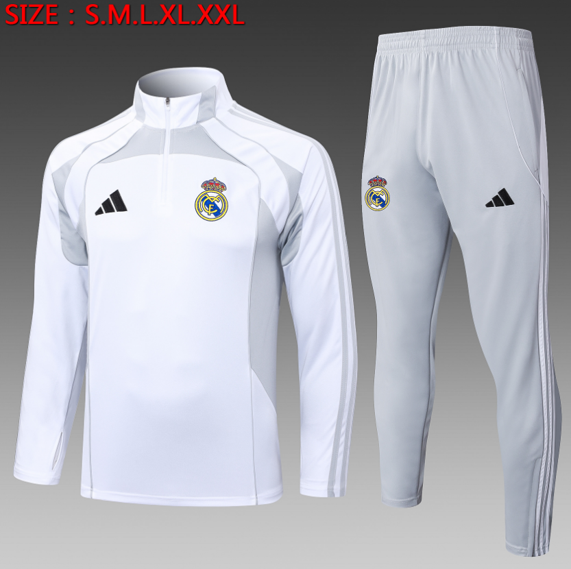 25/26 Half  Real Madrid White Grey Tracksuit 