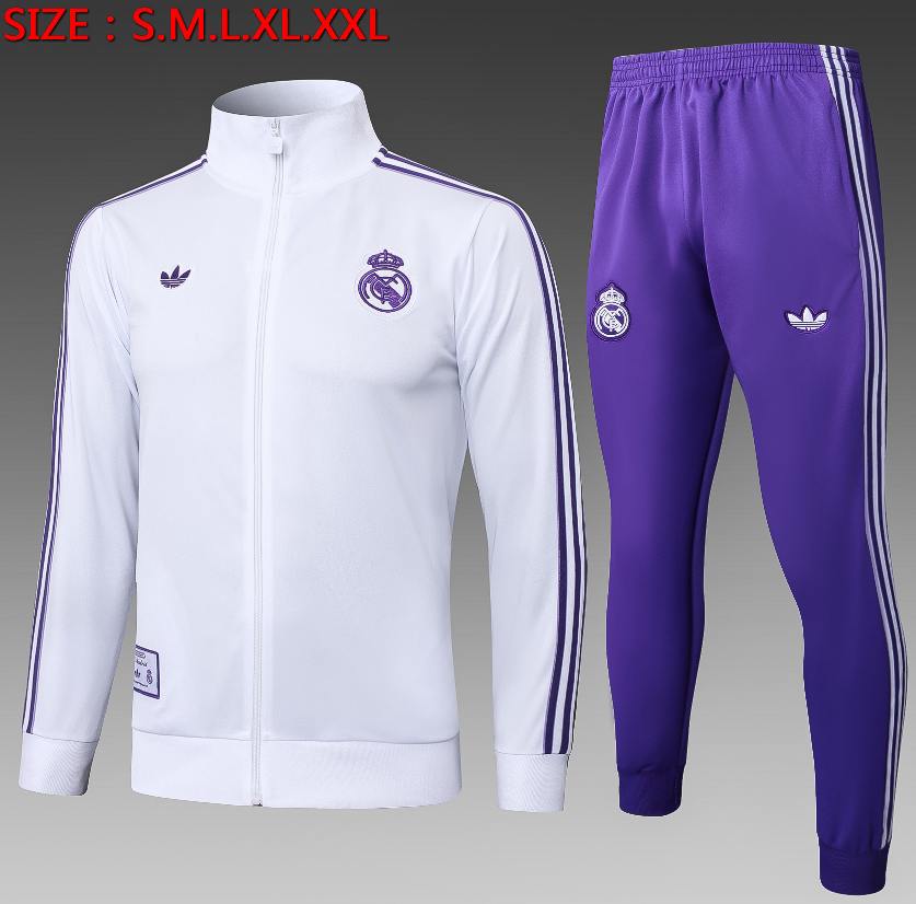 25/26 Real Madrid long-sleeved retro version (white collar) Jackets sets