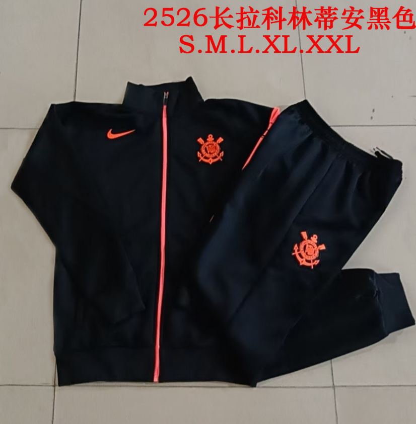 25/26 Corinthians Black (Orange Team Emblem) Jackets sets
