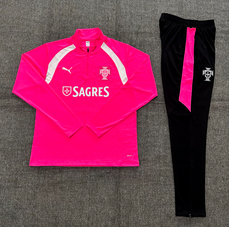 26/27 Adults Half Pull Portugal Pink Tracksuit