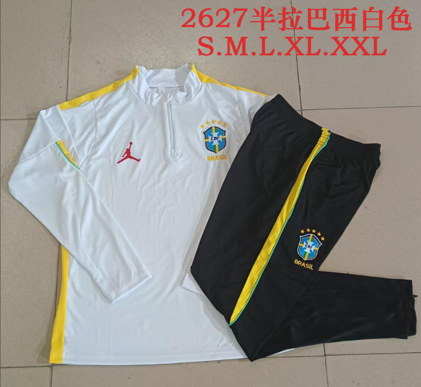 26/27 Adults Half Pull Brazil white Tracksuit