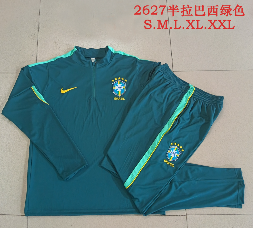 26/27 Adults Half Pull Brazil green Tracksuit