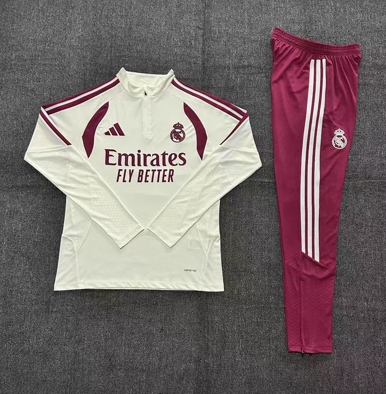 26/27 Adults Half Pull Real Madrid beige [paired with rose red pants]  Tracksuit