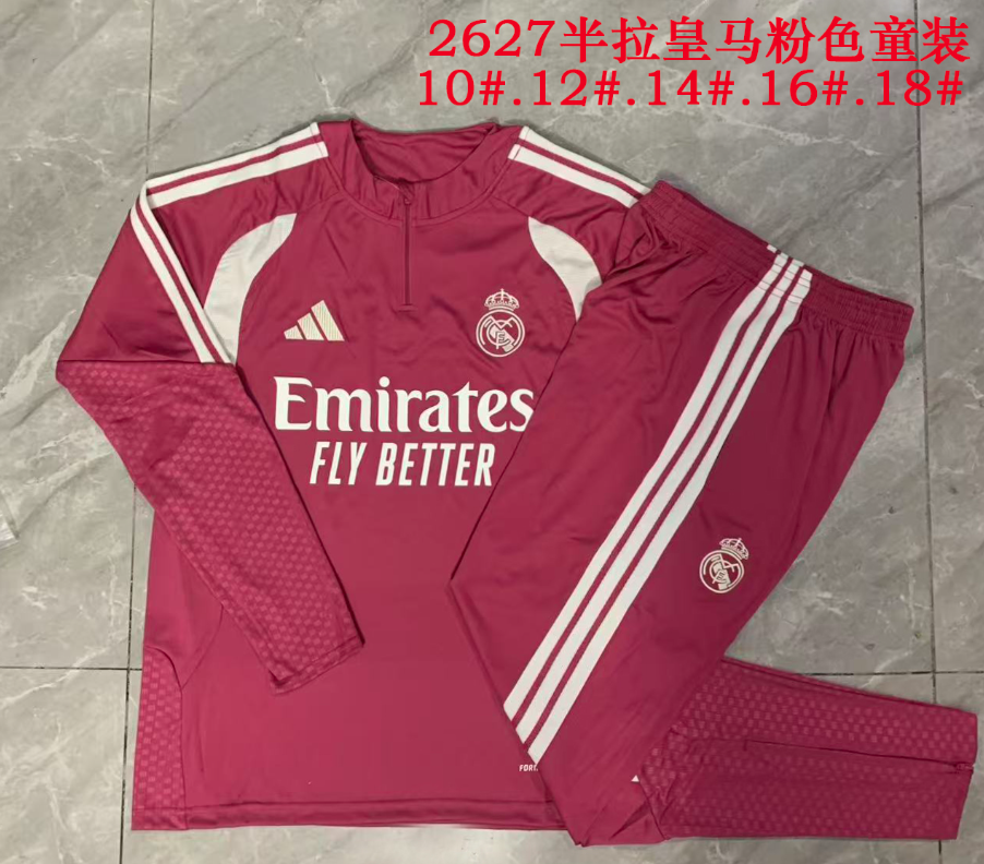 26/27 Kids Half Pull Real Madrid pink Tracksuit